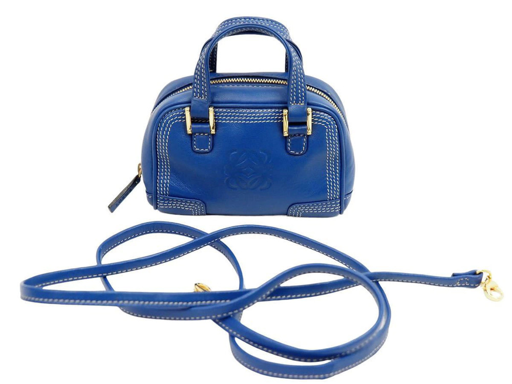 Loewe Amazona Handbag Shoulder Bag Pouch Clutch Blue Leather